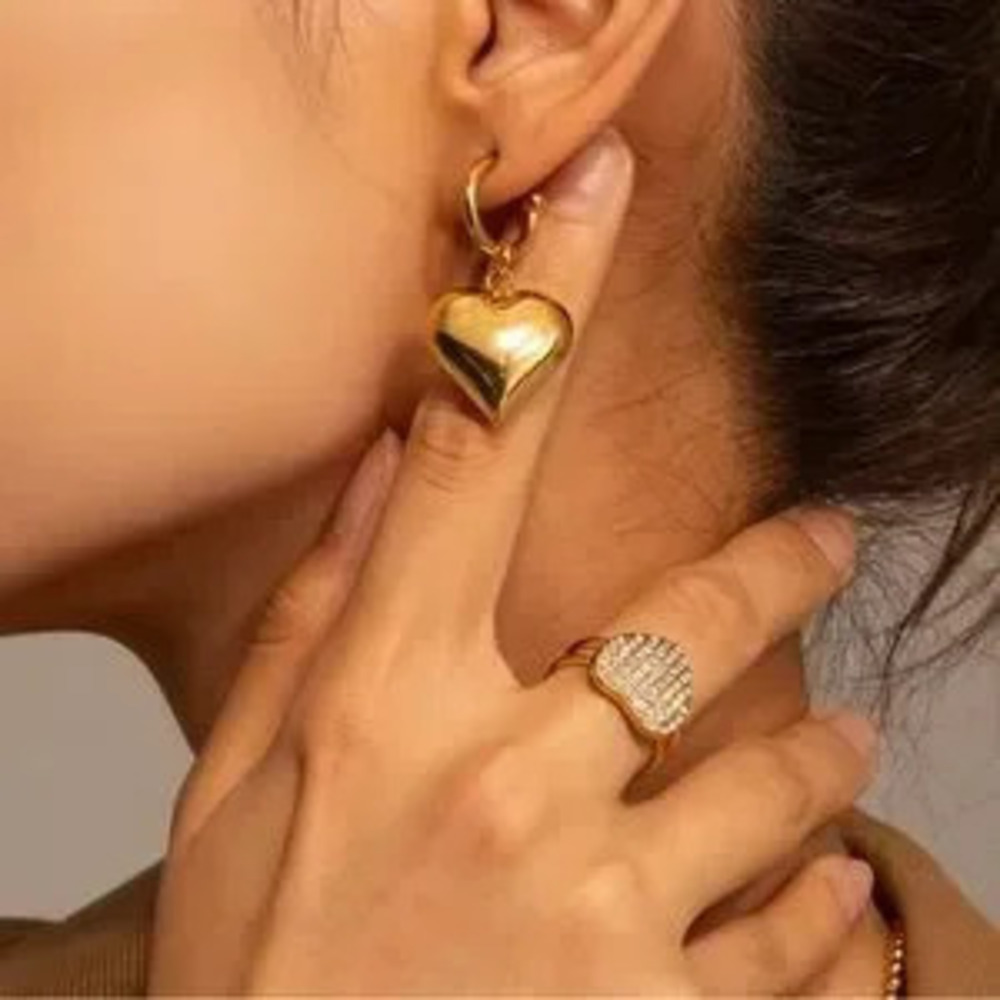 18K Gold Plated Heart Pendant Earrings